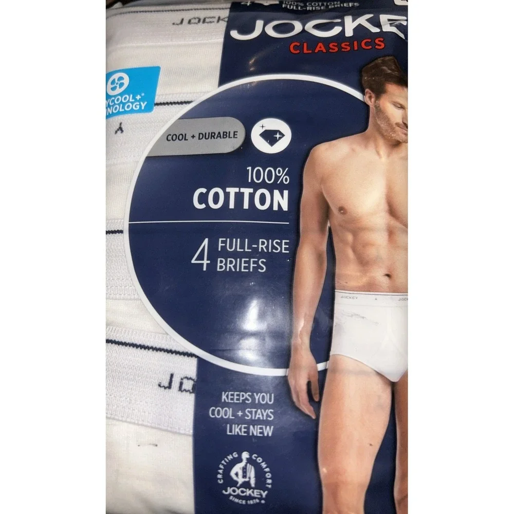 Jockey Classics Full Rise Briefs 100% Cotton Cool Durable 4 Pack Size 44